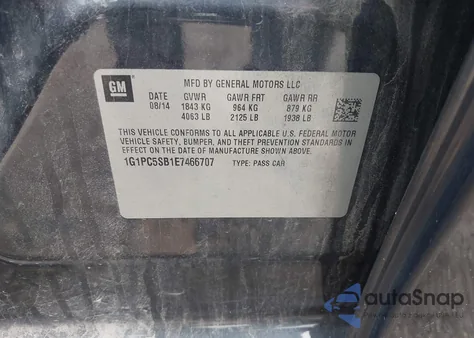 2014 Chevrolet Cruze 1Lt Auto from USA, damaged, VIN 1G1PC5SB1E7466707